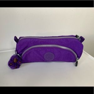 NWOT Kipling Pencil Pouch Case Organizer Purple w/ Keychain.